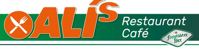 Logo von ALI’S Restaurant Café mit Bestecksymbol und Freistädter Bier